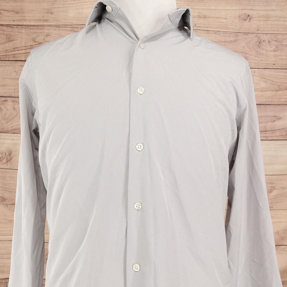 Apt. 9 Dress Shirt Mens M 15.5 32/33 Regular Fit Gray Solid Stretch Long Sleeve